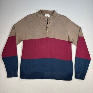 Vintage Lord Jeff Button Sweater Men's M Beige Colorblock Fine Cotton‎ USA Made